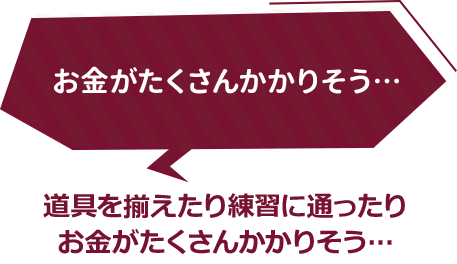 お金がたくさんかかりそう… 道具を揃えたり練習に通ったりお金がたくさんかかりそう…